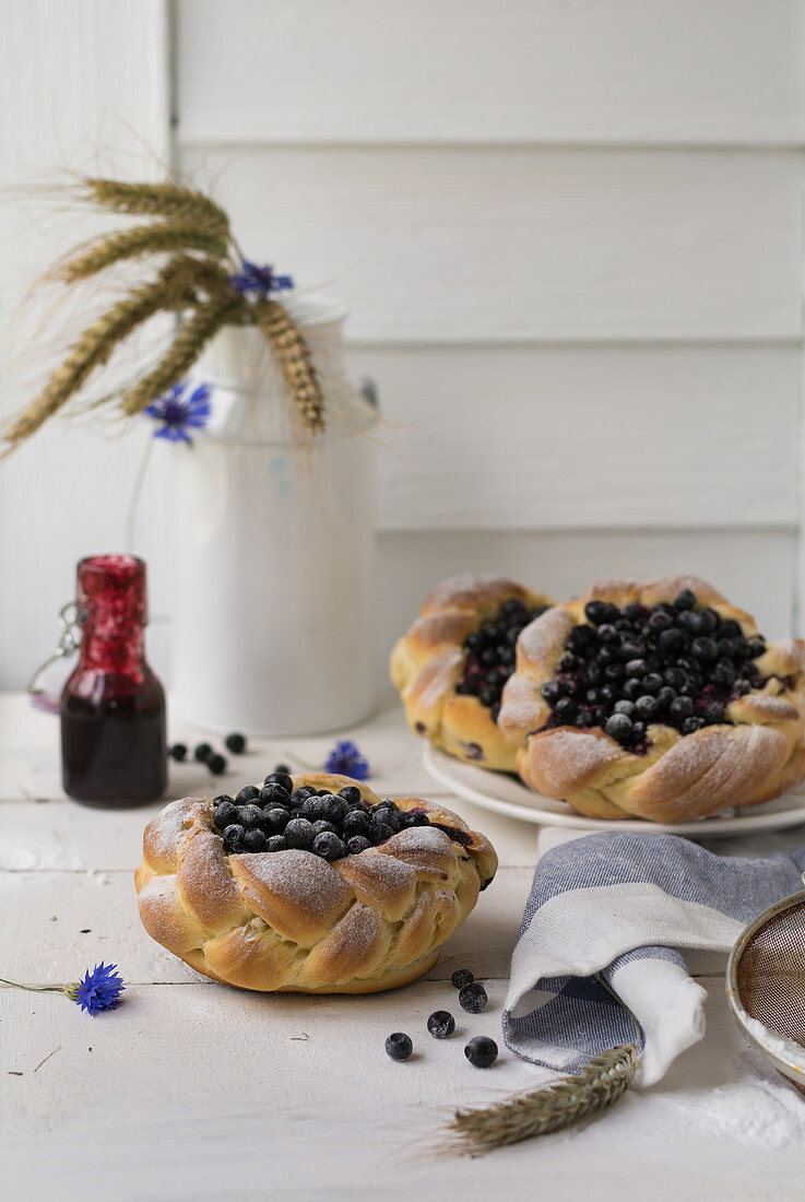 Yeast dough pastries with blueberries