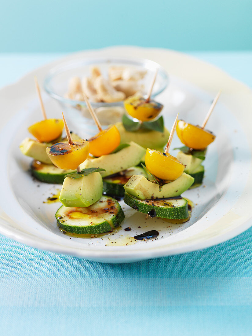 Courgette and avocado skewers