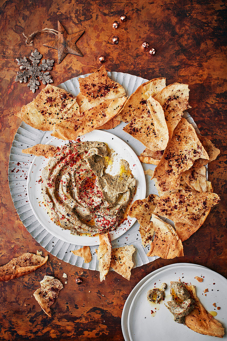 Baba ganoush and sesame crackers