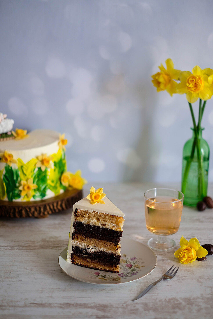 A mini Easter cake with peach liqueur and an Easter lamb