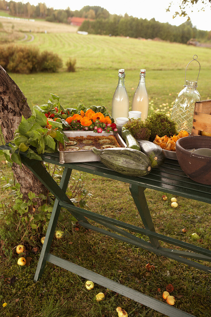 Food and drink on table