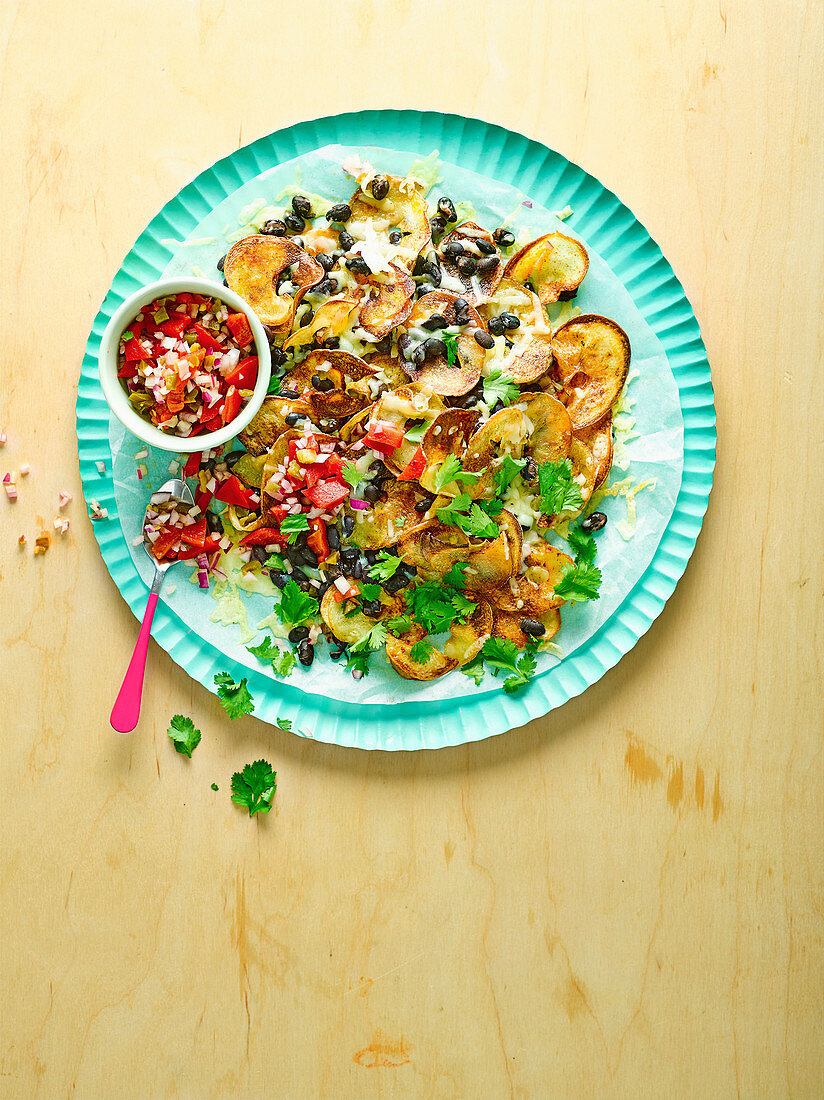 Black bean potato nachos