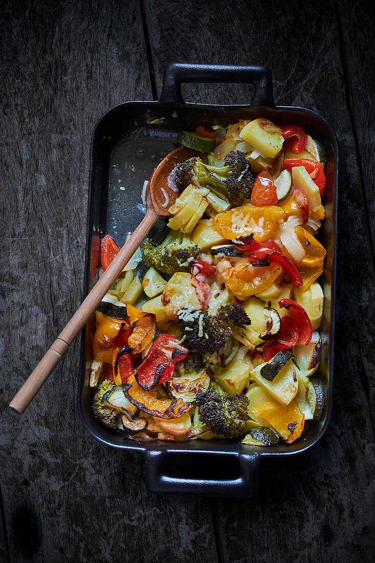 Vegetable gratin in a baking dish