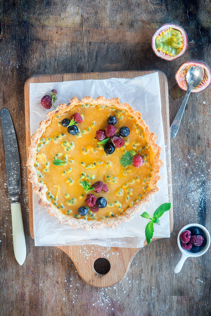 Lemon passion fruit tart