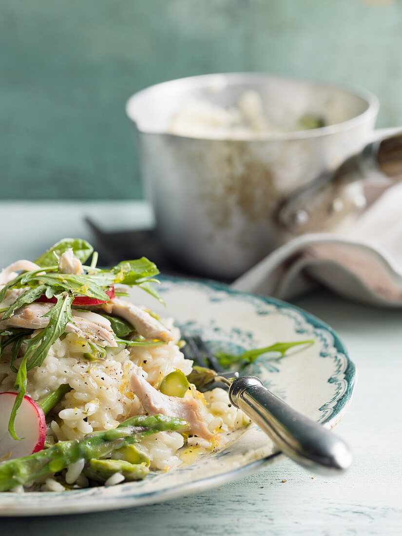 Risotto mit Hähnchen und Spargel