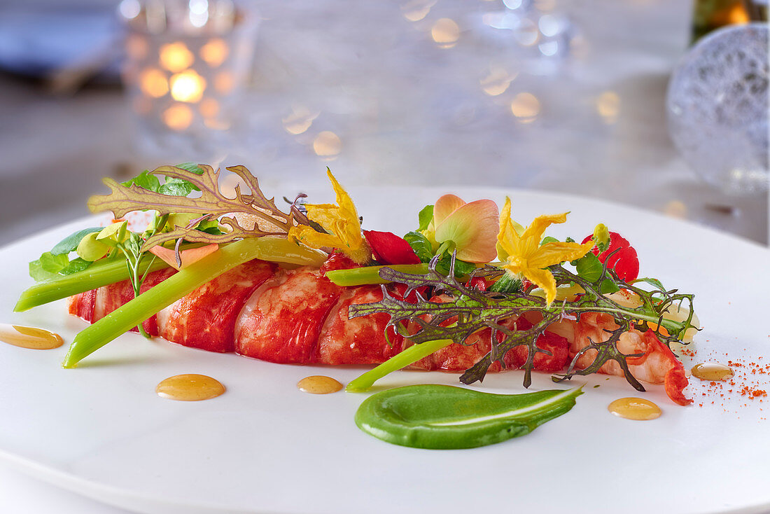 Poached lobster with cress cream