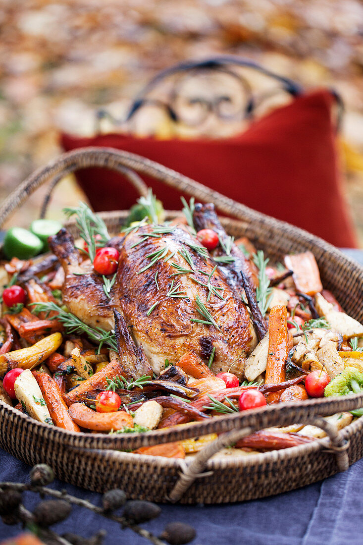 Roasted chicken with vegetables and rosemary