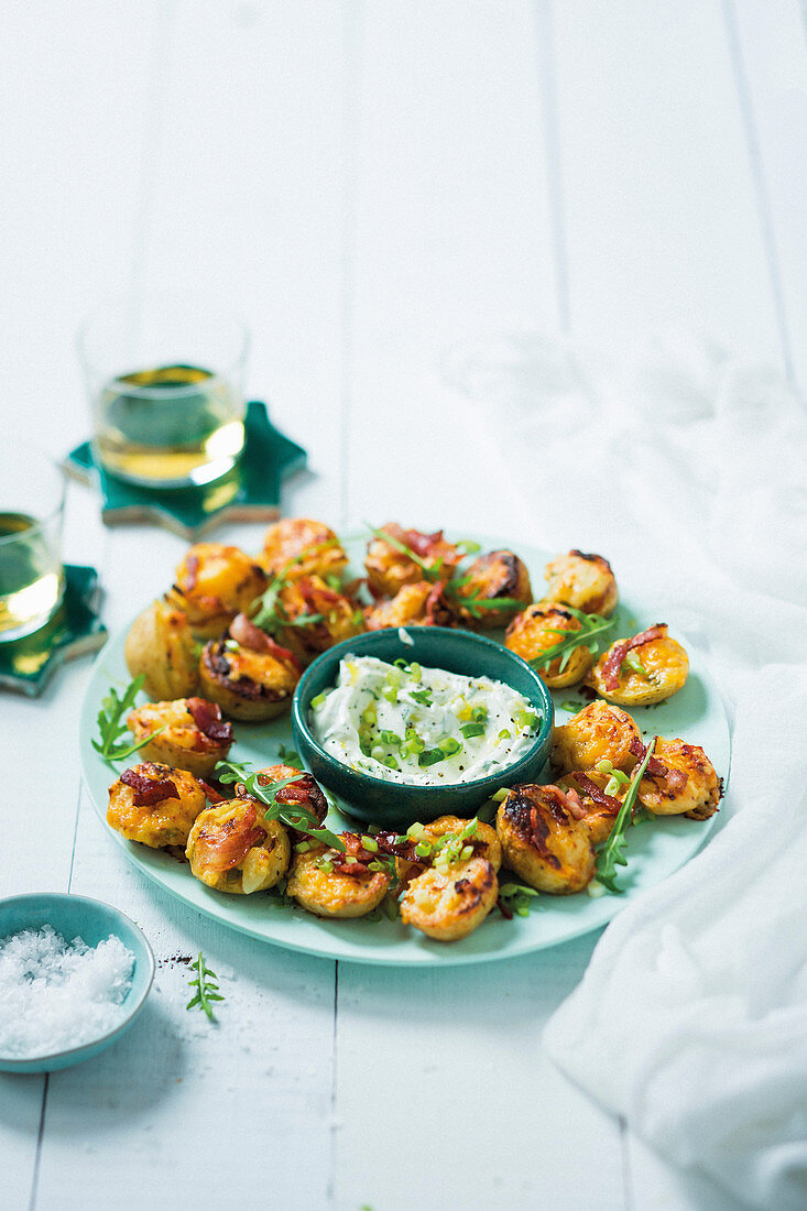 Baked falafel with eggplant dip