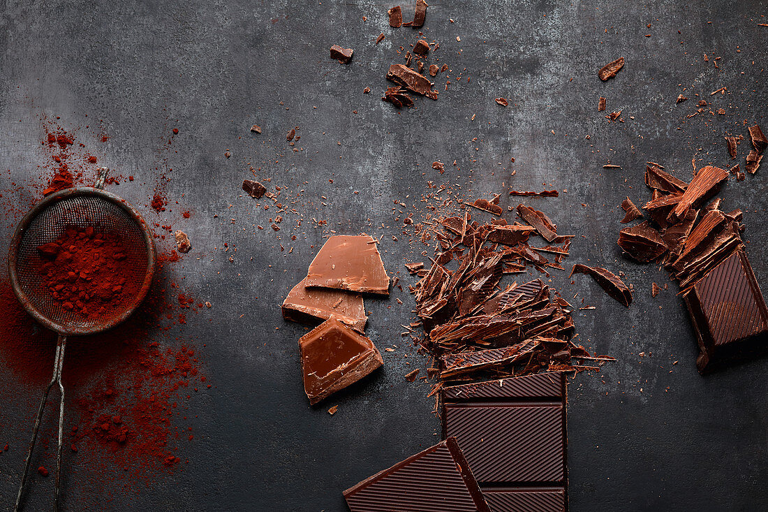 Kuvertüre, Schokolade und Kakaopulver