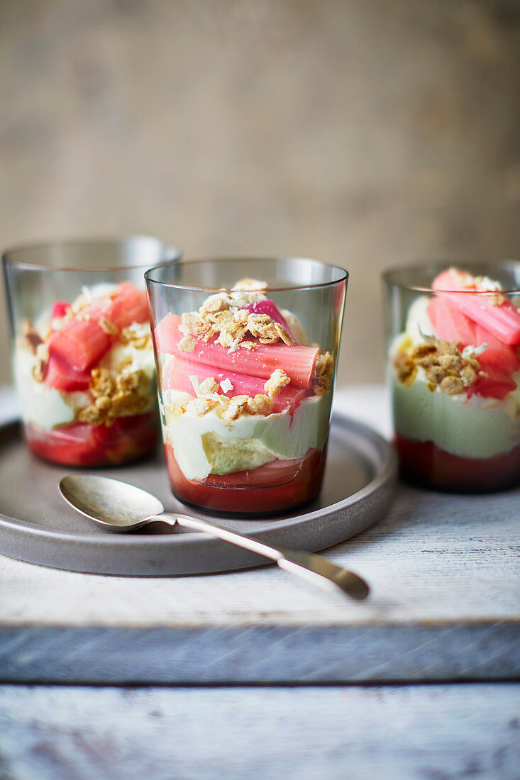 White chocolate mousse with poached rhubarb
