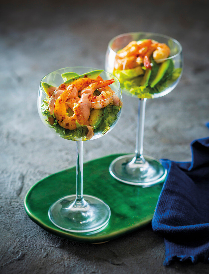 Traditional ritz with prawns and avocado