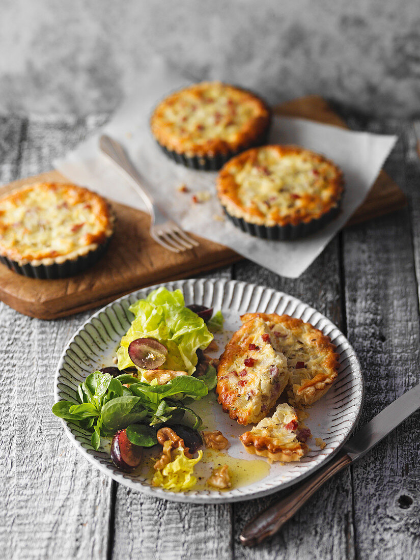Mini onion quiches with an autumnal side salad
