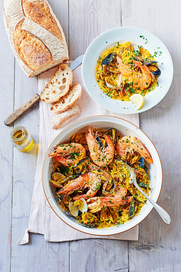 Shellfish, orzo and saffron stew