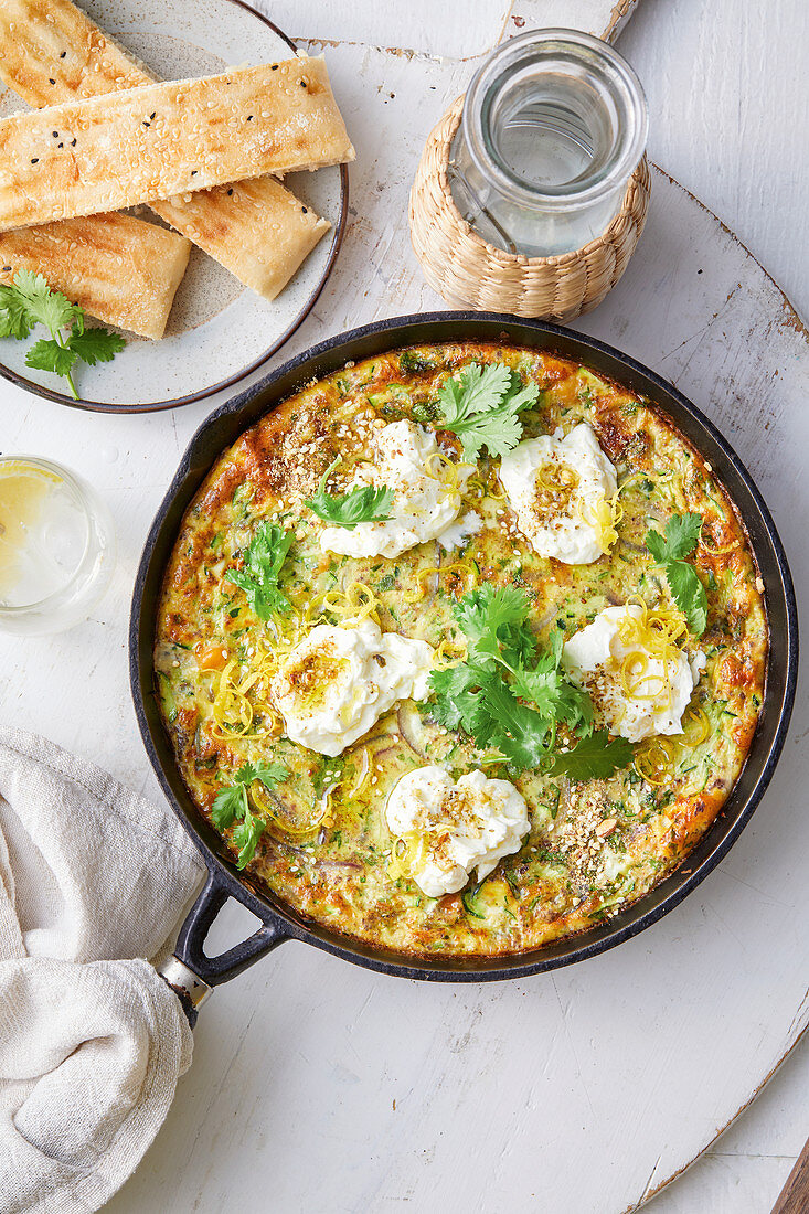 Middle Eastern omelette with labne and dukkah