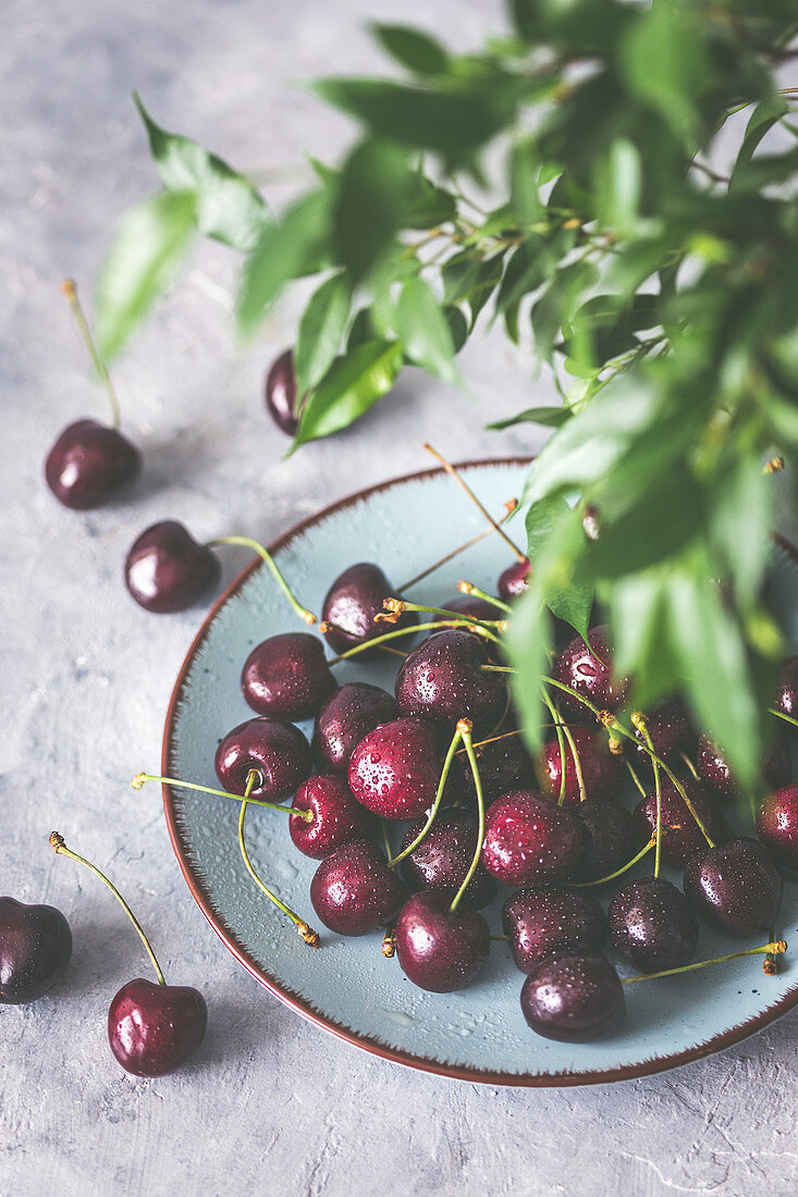 Fresh cherries on a plate