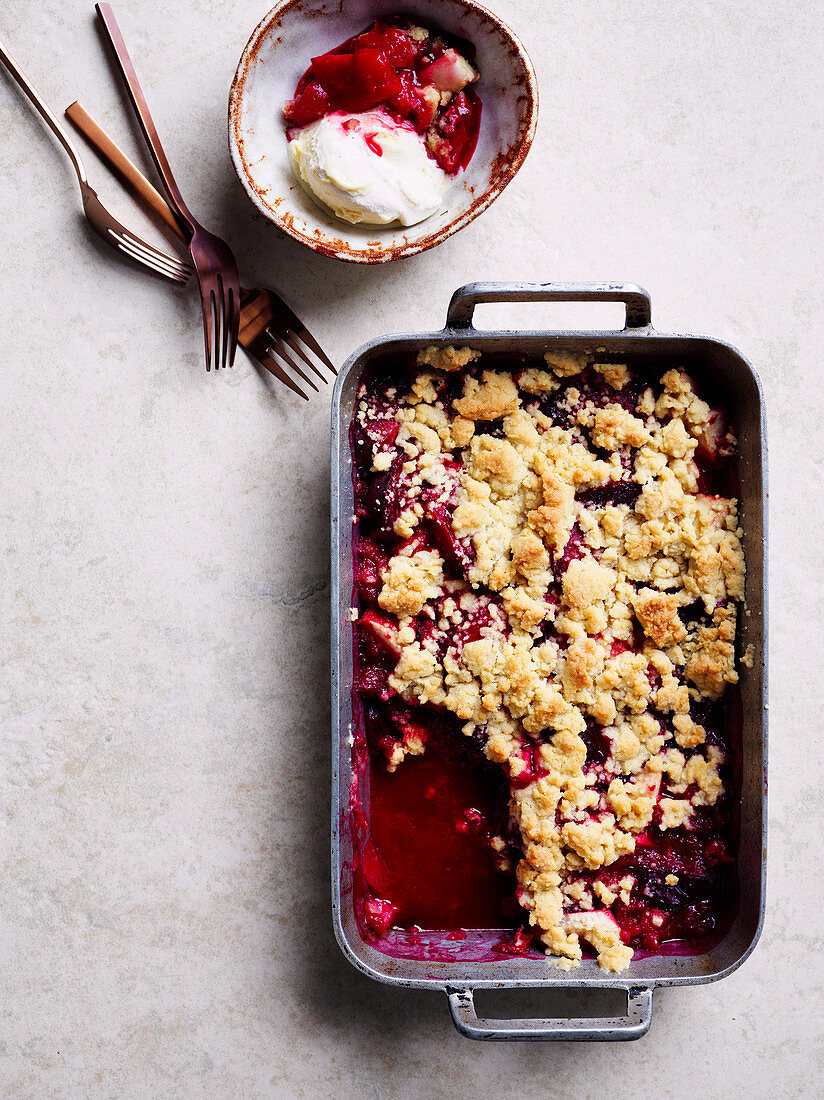 Plum, pear and ginger crumble