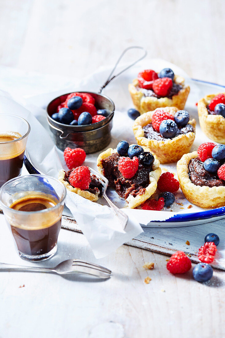 Chocolate Custard Tarts with Berries