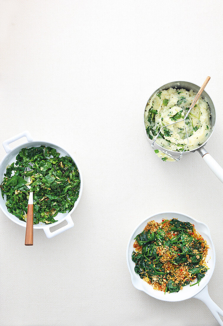 A trio of sides made with spinach