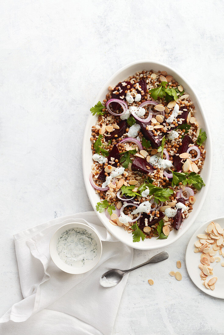 Warm balsamic beet and lentil salad