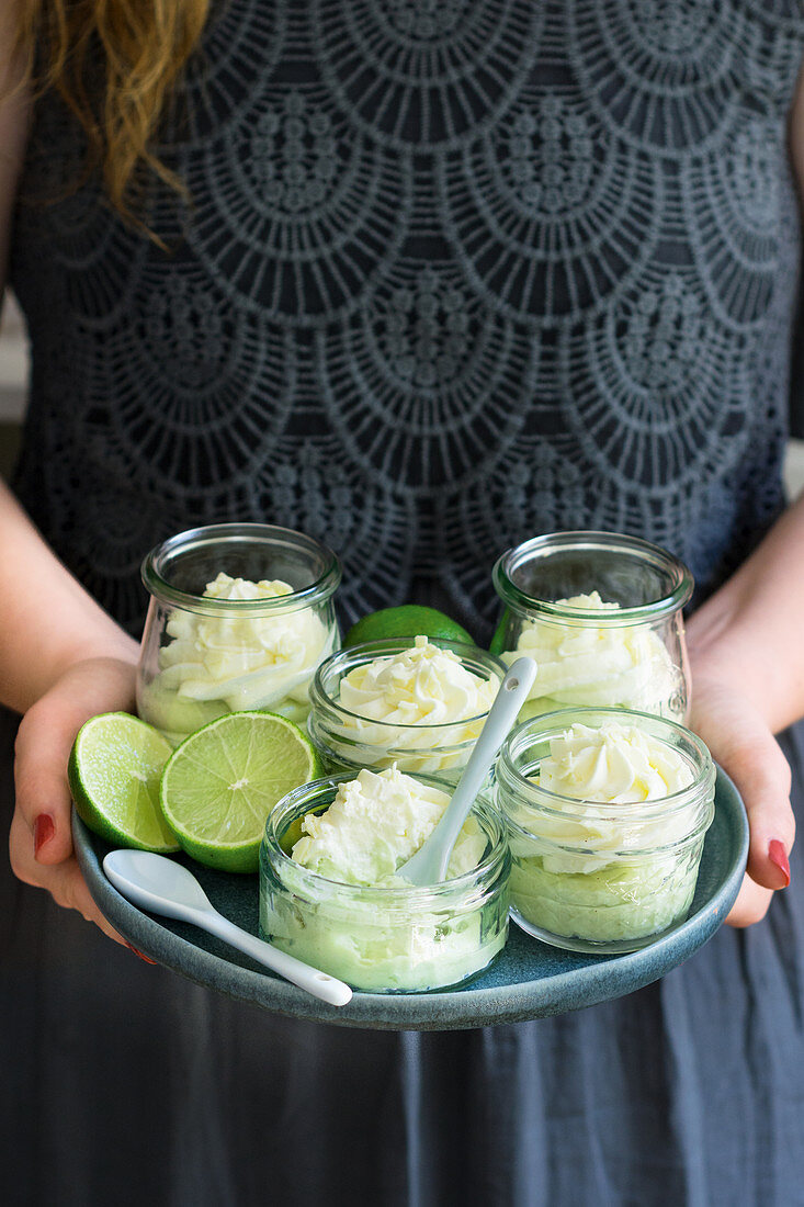 Lime cheesecakes with avocado in glasses (low carb)