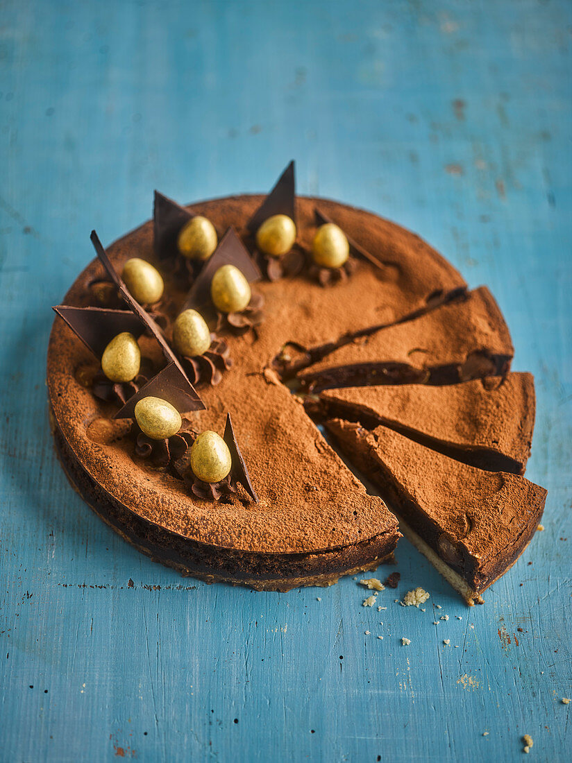 Golden egg baked chocolate tart