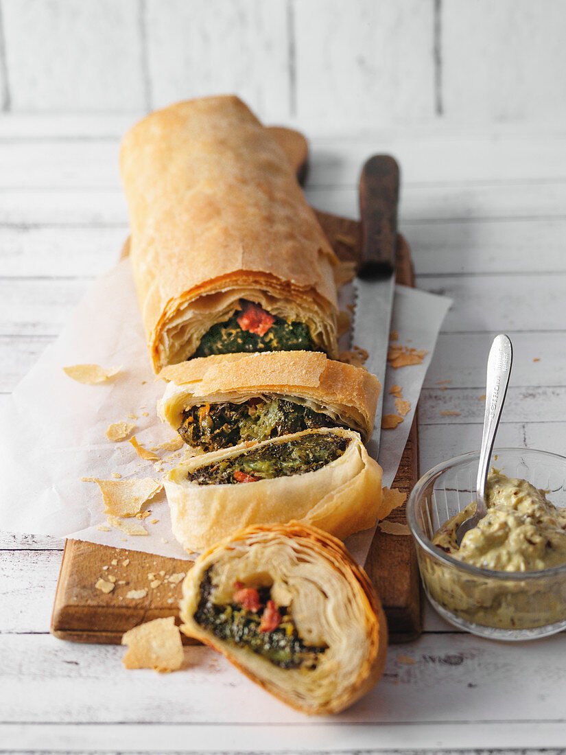 Green kale strudel with mustard cream from East-Westphalia