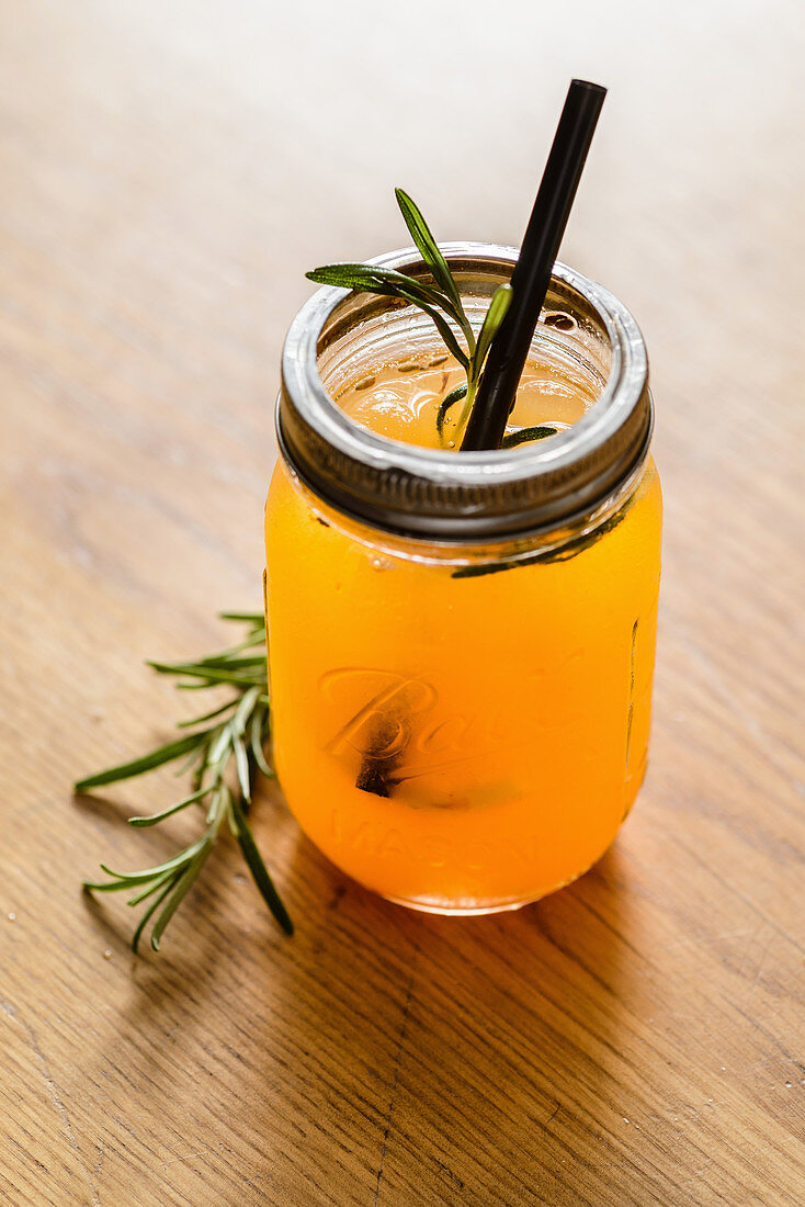 Homemade lemonade with apricots, lavender and rosemary