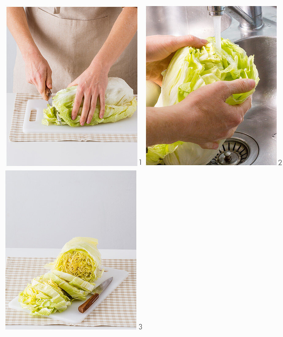 Zuckerhut-Salat waschen und schneiden