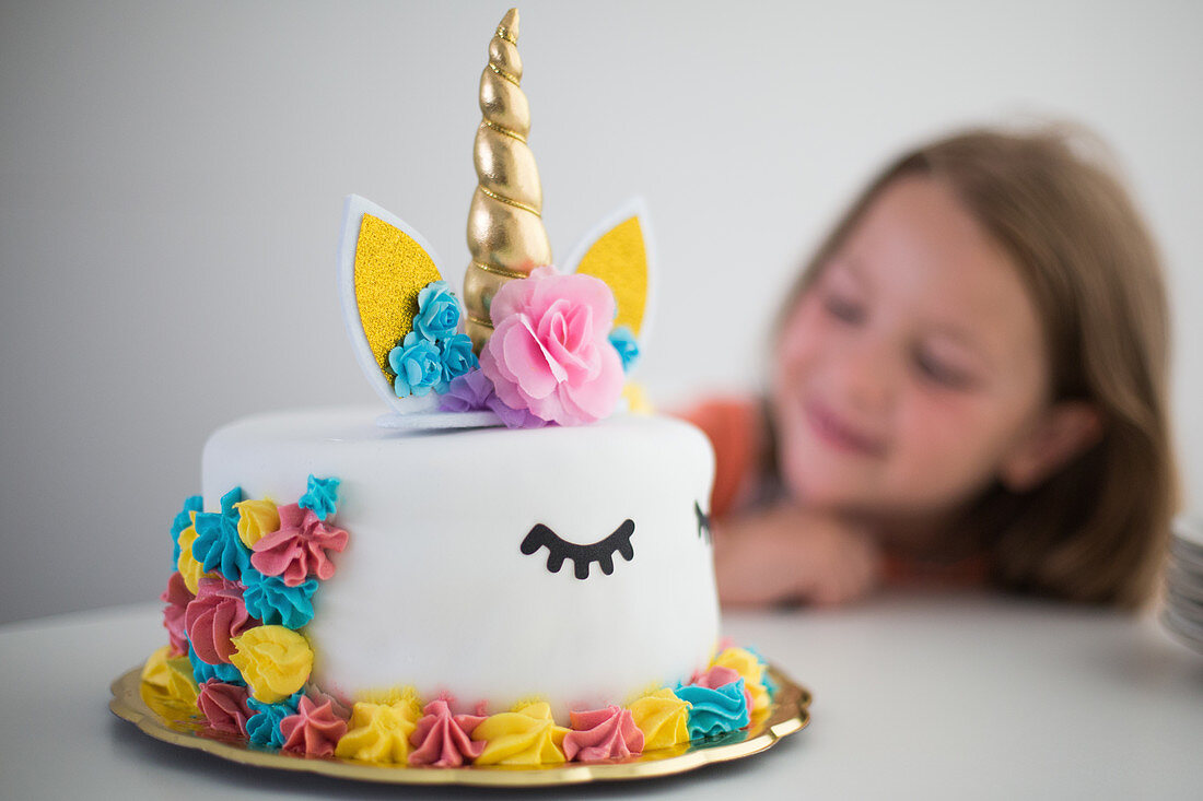 Colourful decorated unicorn cake