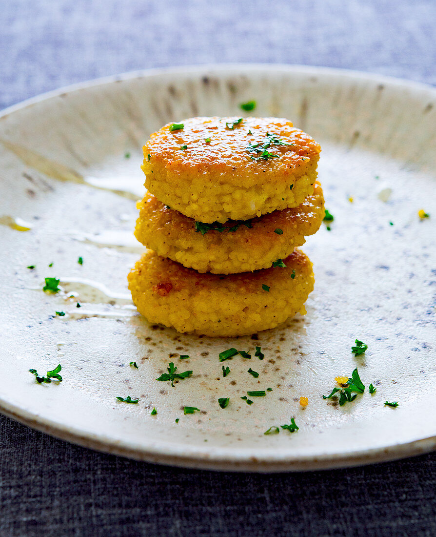 Millet fritters, stacked