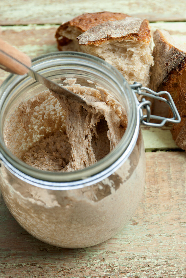 Natural bread starter in mason jar