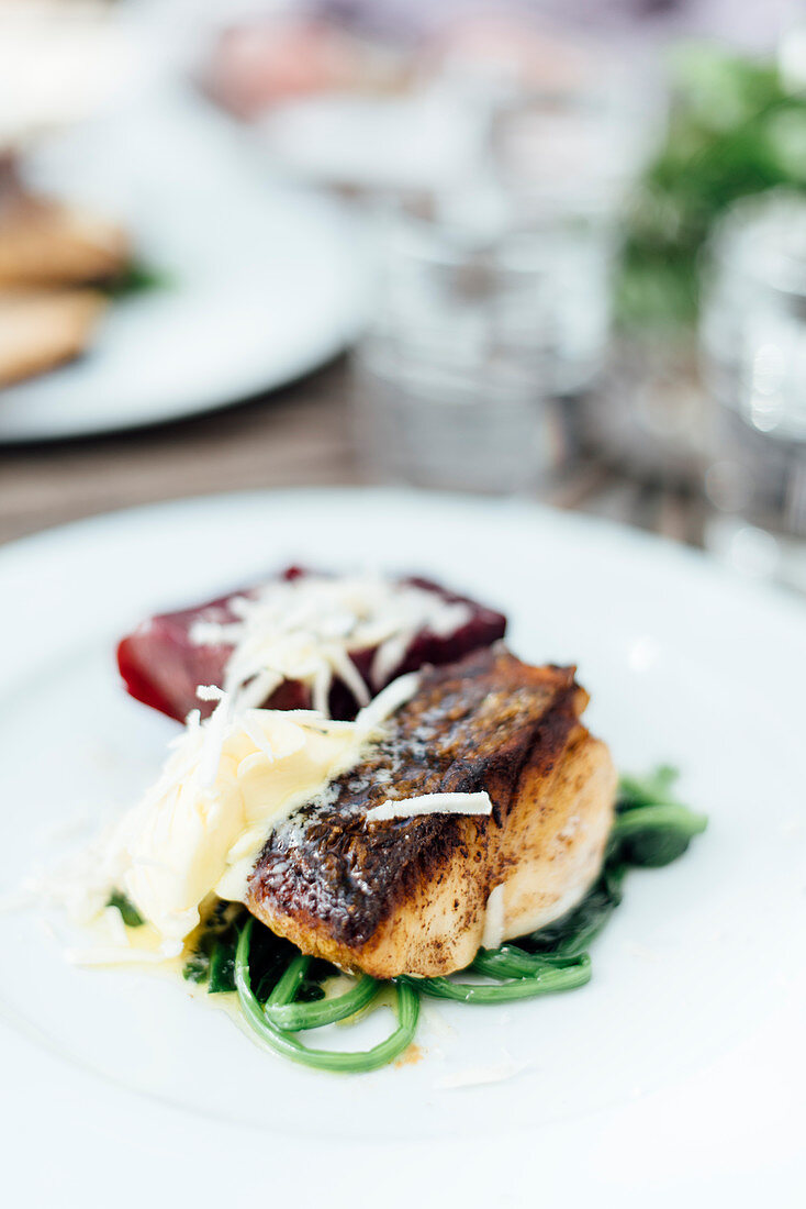 Cod with horseradish and beetroot