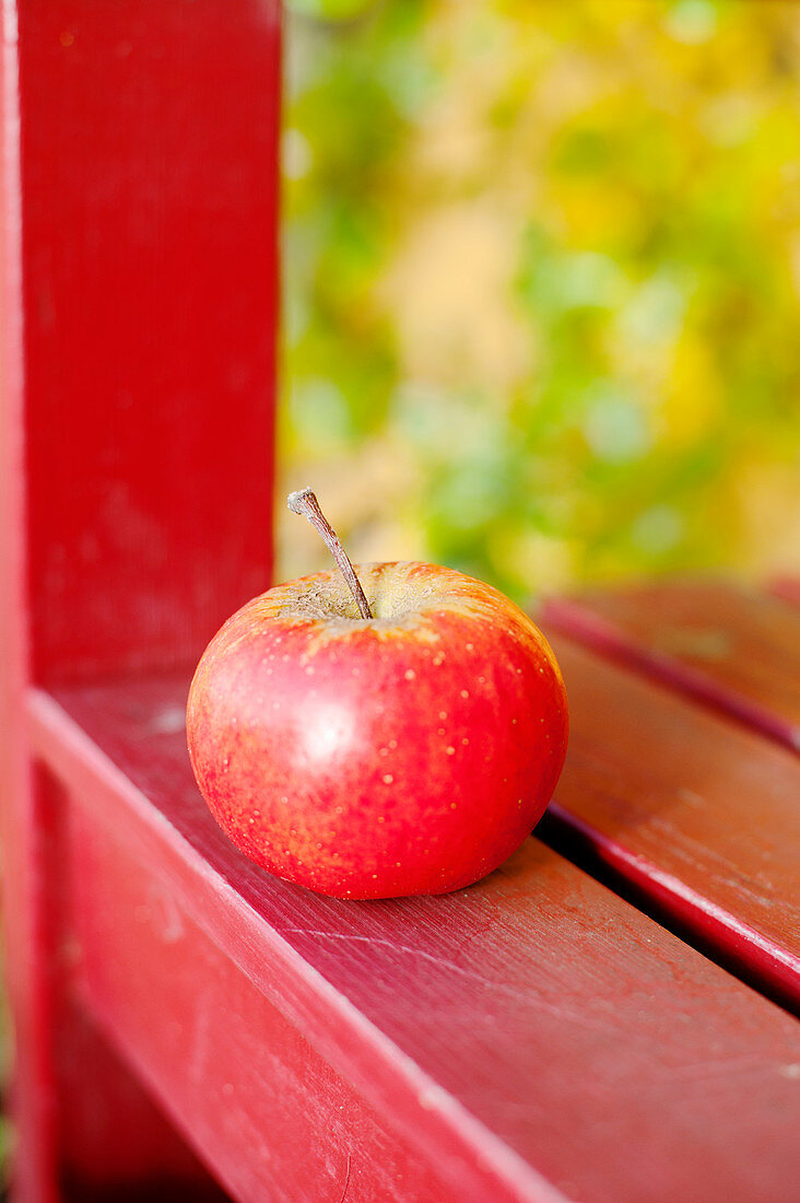 Roter Apfel auf Stuhl