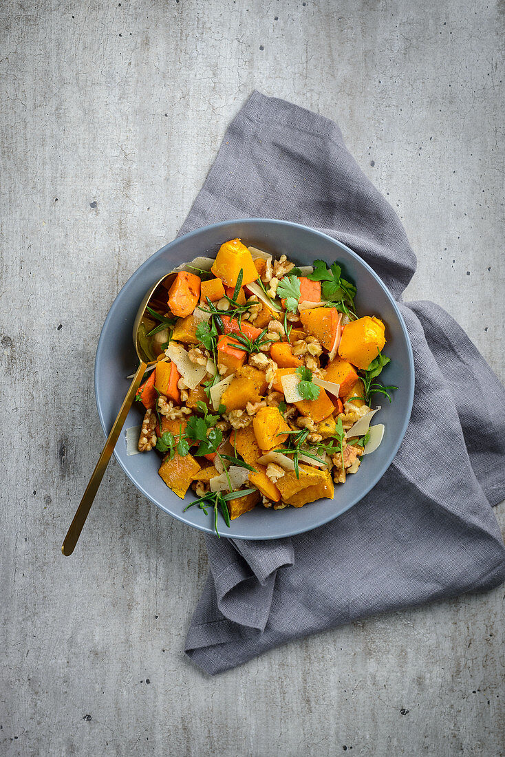 Pumpkin salad with walnuts and Parmesan