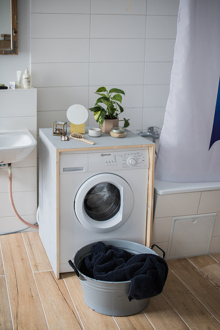 Washing machine in DIY wooden cabinet