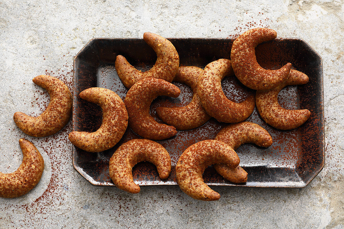 Mocha and nut crescent biscuits