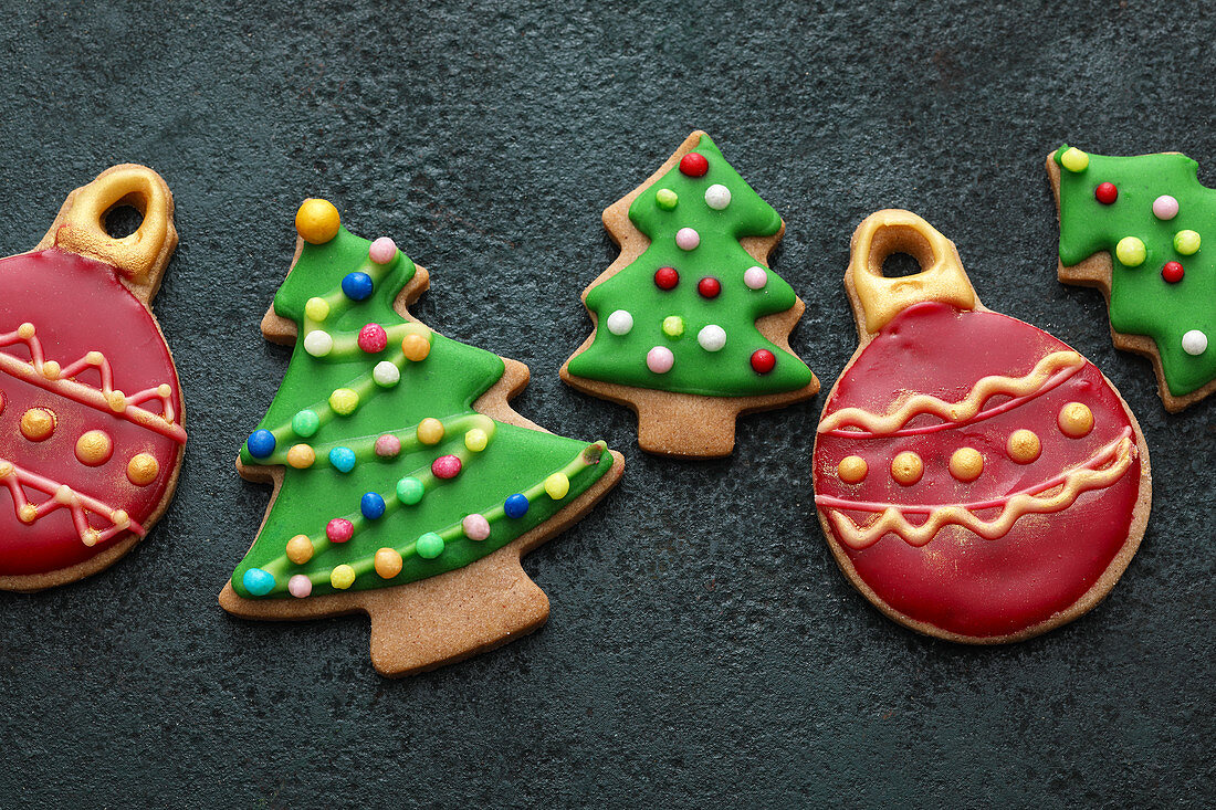 Colourful Christmas tree bauble cookies