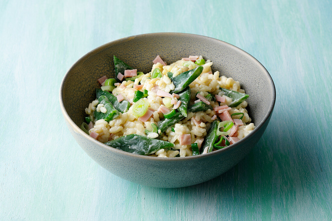 Mandel-Bohnen-Risotto mit Schinken