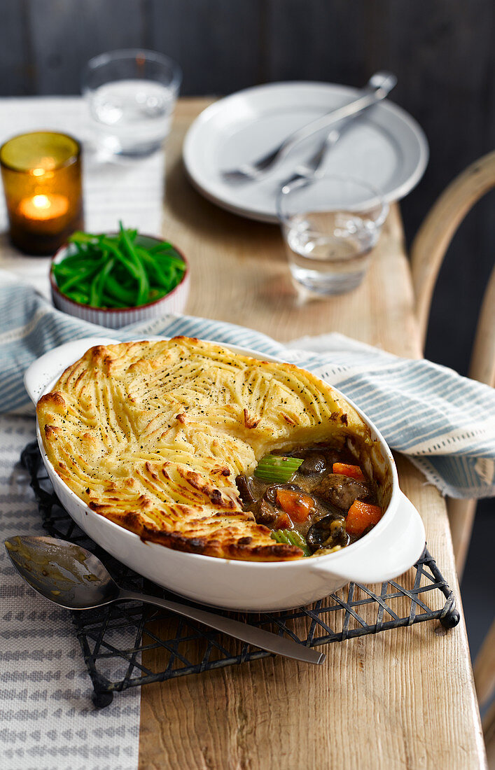 Beef guinness pot pie with mushrooms and chestnuts