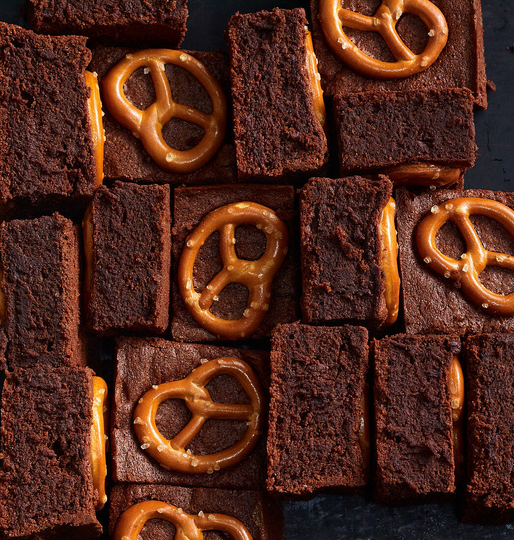 Chocolate cake with salted pretzels