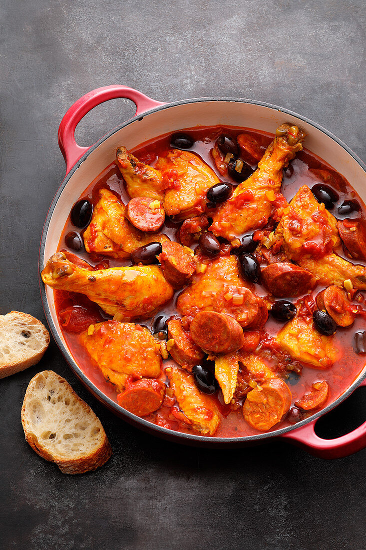 Spanish chicken stew with black olives