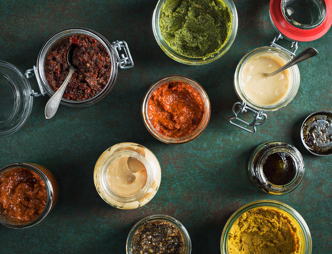 Various sauces in jars