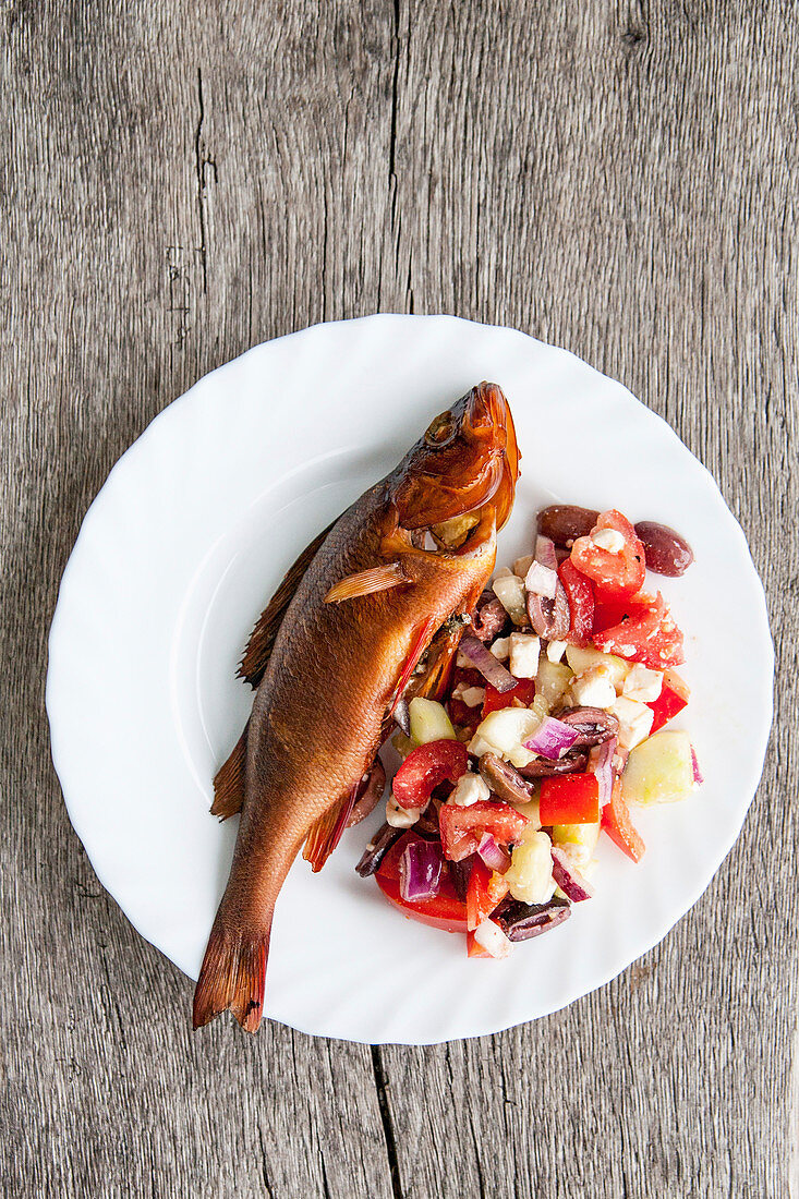 Smoked perch with a vegetable salad