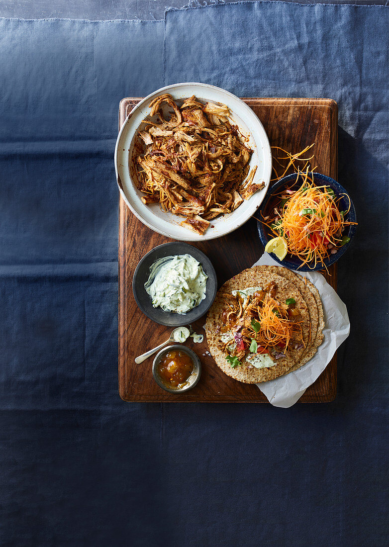 Slow cooked pulled pork with raita