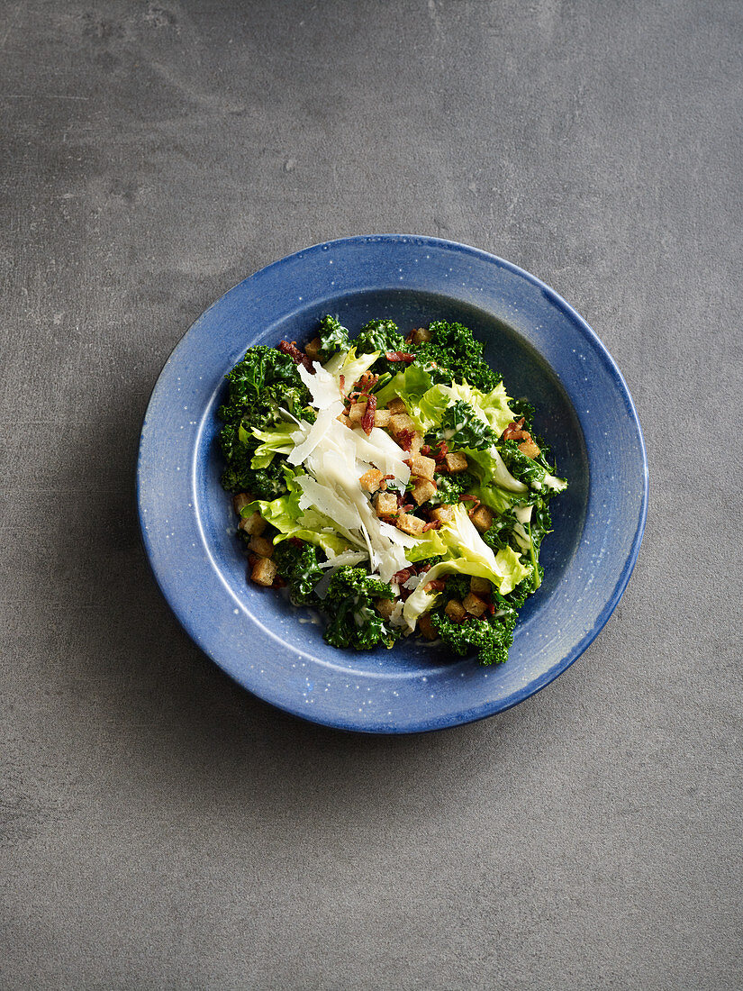 Caesar salad made with kale, endives and anchovies