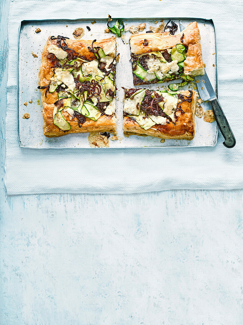 Courgette and caramelised red onion tart