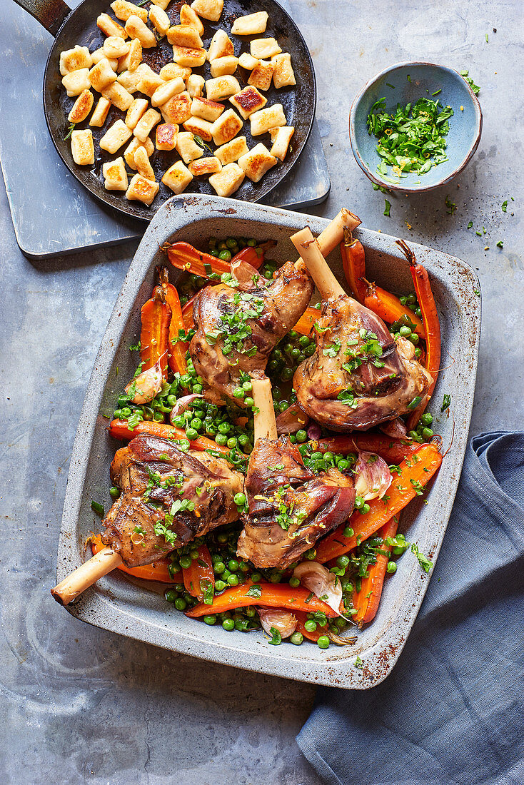 Braised lamb with spring veg and gremolata