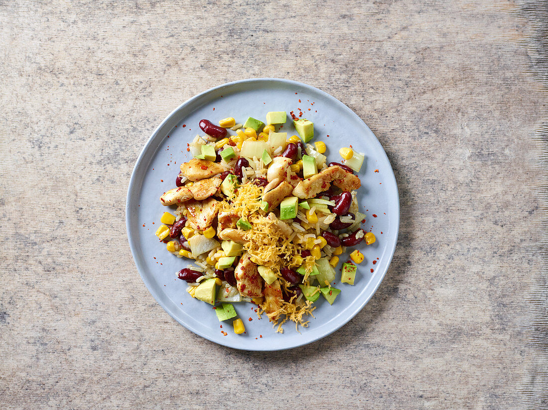Fried Mexican rice dish with chicken