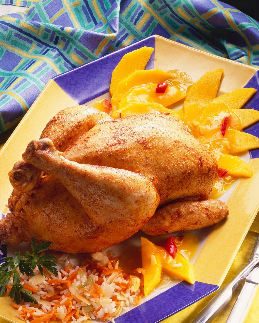 Whole chicken with mango chutney and vegetables