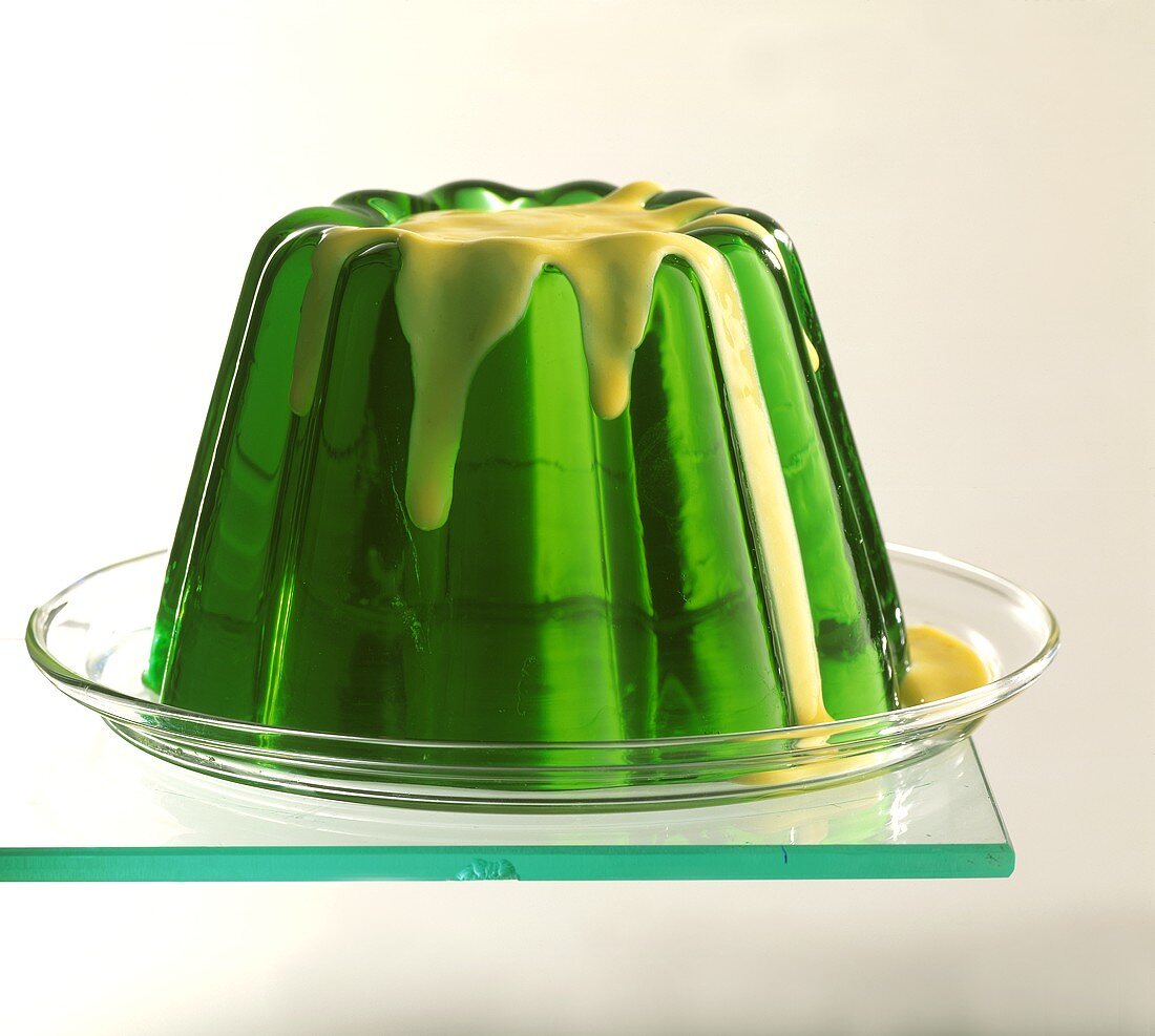 Woodruff jelly on glass plate